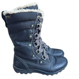 Timberland Mount Hope Mid Waterproof‎ Lace Up Black Faux Fur Winter Boots Size 6